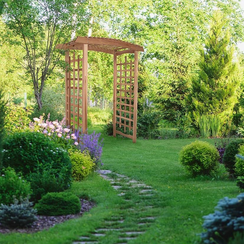 All Things Cedar PA96 Garden Arbor | 6-Ft Handcrafted Wooden Trellis for Climbing Plants Outdoor | Cedar Wedding Arches for Ceremony | Easy Assembly, Weather Resistant (71x35x87)