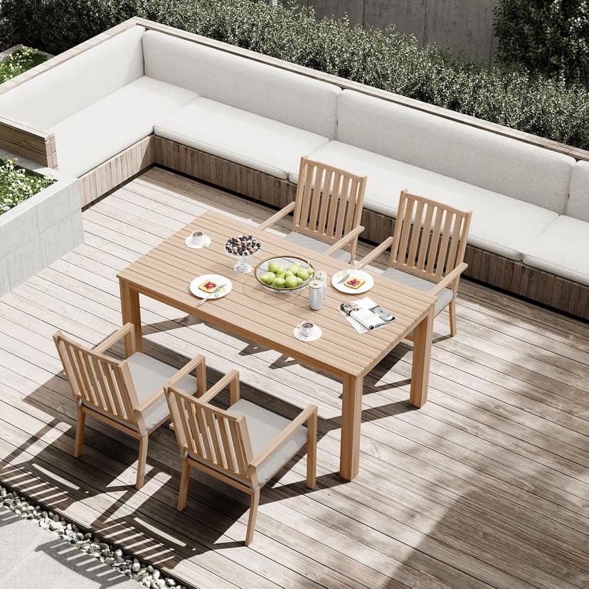 All-Weather Aluminum Outdoor Dining Table, Modern Rectangle Patio Dining Table for Balcony Garden, Brown