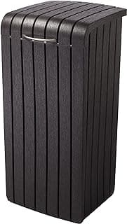 Keter Copenhagen 32 Gallon Resin Large Trash Can with Lid for Patio and Outdoor Kitchen, Brown