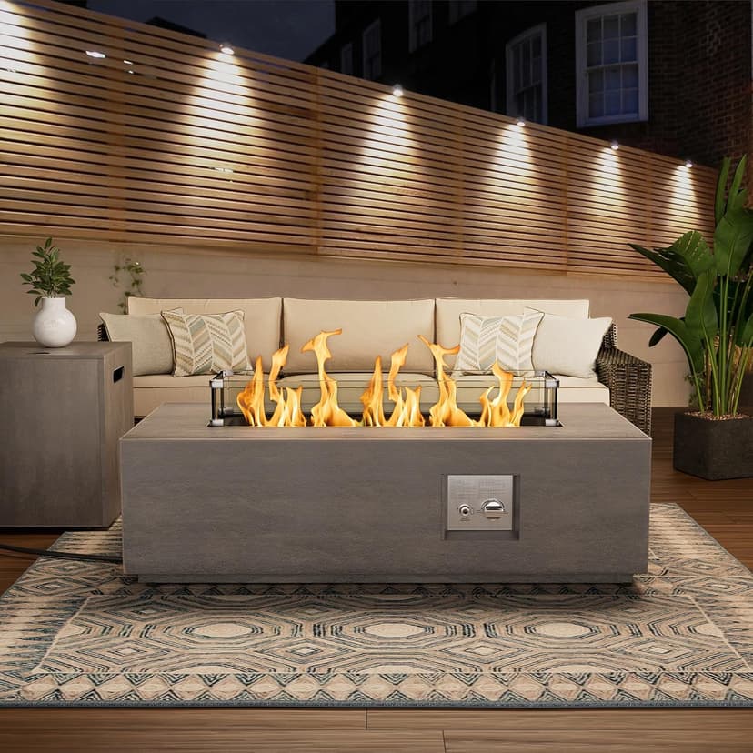Outdoor Fire Pit Table Propane Gas Fire pits &Outdoor Fireplaces 42″ Rectangular Firepit Table, 50,000 BTU Fire Table for Patio Set, Sand