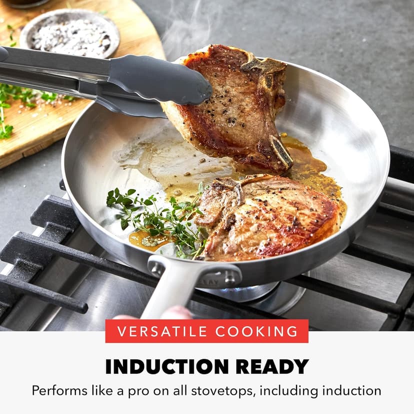 GreenPan x Bobby Flay 10 Piece Stainless Steel Cookware Set, Tri-Ply Multiclad Pots & Pans, Professional Grade, Oven & Broiler Safe to 600°F, Dishwasher Safe, Durable, Induction Compatible, Silver