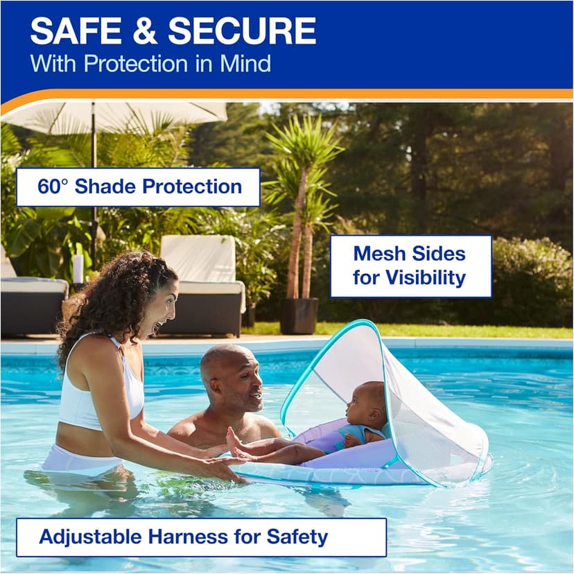 Swimways Infant Spring Float, Baby Pool Float with Canopy & UPF Protection, Swimming Pool Accessories for Kids 3-9 Months, Mermaid