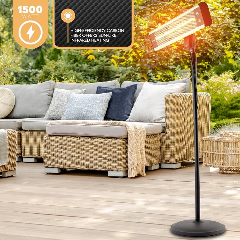 SereneLife Infrared Patio Heater 1500W Electric Heater Indoor/Outdoor Use, Portable Stand with Remote Control, IP65 Approved, 360° Tip-Over Safety Switch for Restaurant, Patio, Backyard, Garage, Decks