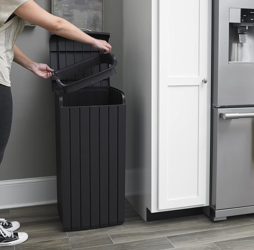 Keter Copenhagen 32 Gallon Resin Large Trash Can with Lid for Patio and Outdoor Kitchen, Brown