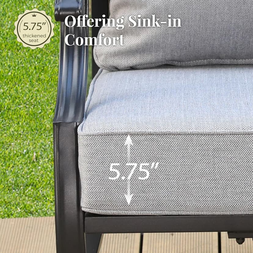 Patio Furniture Set 7 pcs, Outdoor Patio Furniture, 3-Seat Sofa, 2 Single Chairs, 2 Swivel Chairs, 2 Ottomans and 5.75" Extra Thick Cushion, Patio Conversation Set for Backyard Deck,Grey