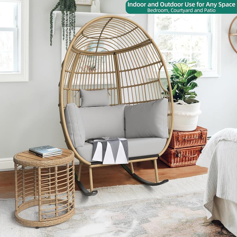 YITAHOME Wicker Egg Chair - Outdoor Rocking Chair for Patio, Grey