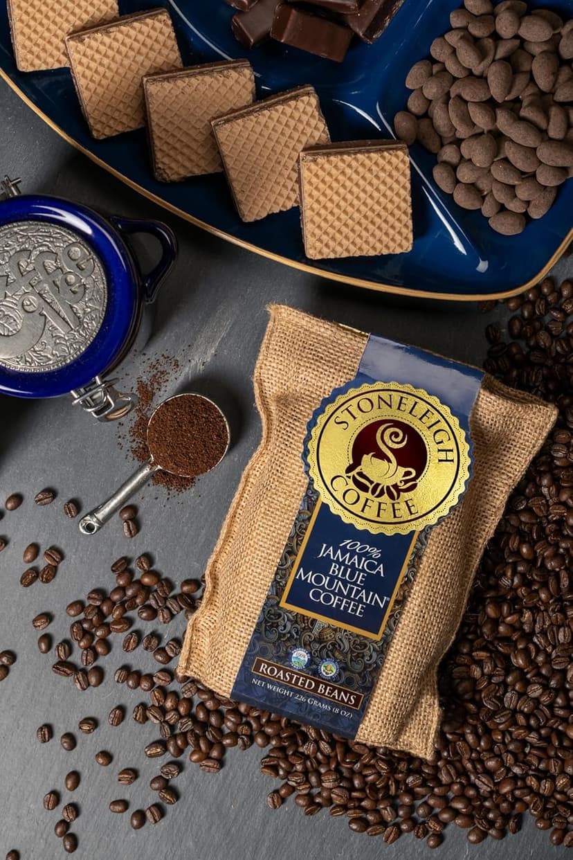 Stoneleigh Coffee – Premium 100 Grade A Jamaica Blue Mountain Coffee Roasted Beans– Genuine Jamaican Product - Traditional Jamaican Crocus (Burlap) Bag Packed Ideal for Gifting, 16oz