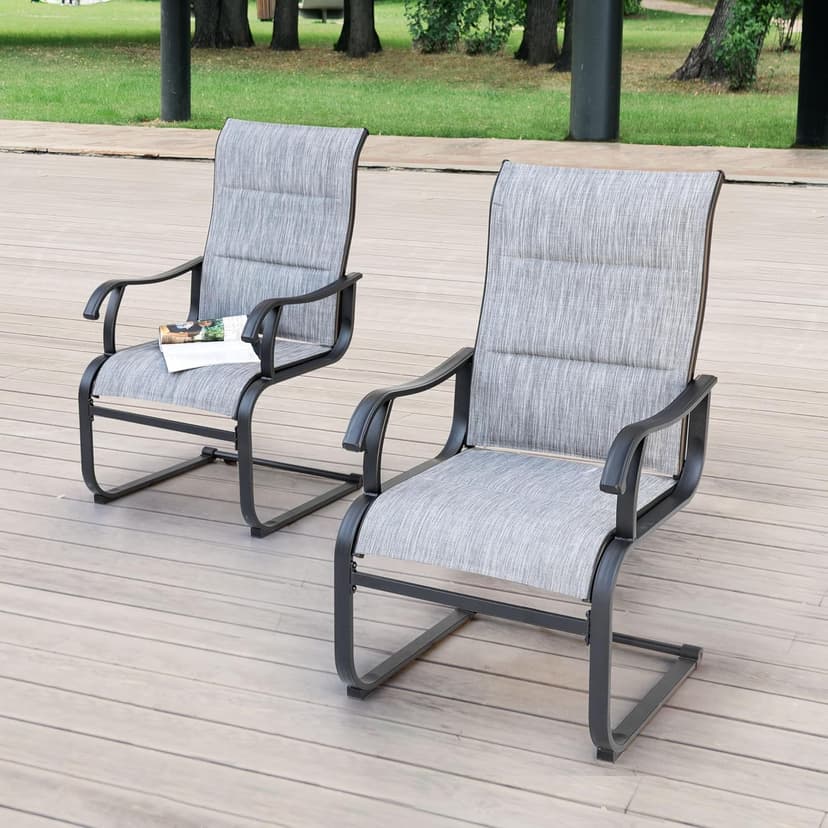 NUU GARDEN Patio Dining Chairs Set of 4, All Weather Outdoor Padded Textilene Patio Chairs, Breathable Spring Motion Textile High Back Outdoor Dining Chairs for Backyard, Lawn, Deck, Grey