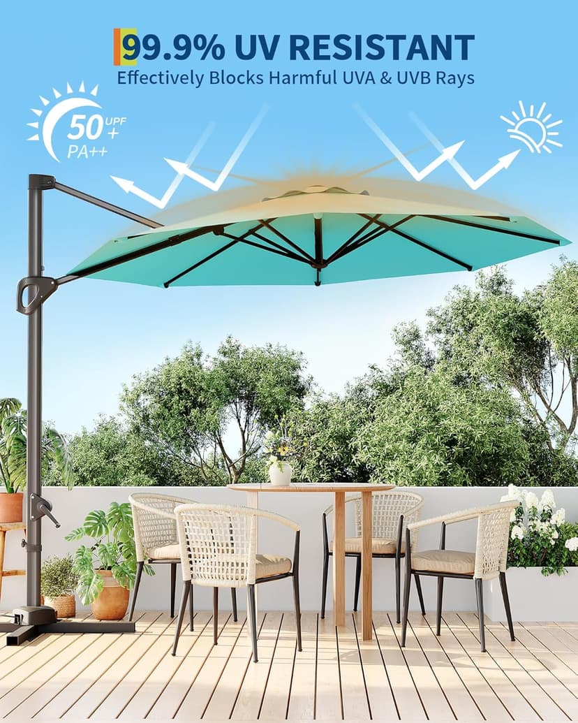 10FT Patio Umbrella Outdoor Large Cantilever Umbrella w/Base Included Market Sun Shade Windproof Offset Umbrella with 360-Degree Rotation for Garden Deck Pool Patio, Turquoise Blue