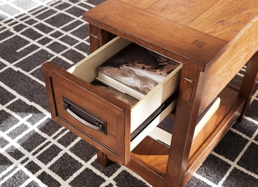 Signature Design by Ashley Breegin New Traditional Wooden Chair Side End Table with 1 Drawer and 1 Fixed Shelf, Brown