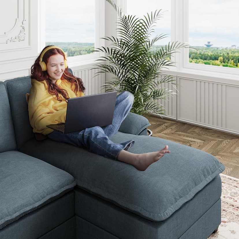U Shaped Sectional Couch for Living Room,110" 4-Seater Comfy Couch with Double Chaise,Deep Seat Modular Sofa Couches with Thick Cushion & Soft Backrest,Dark Gray