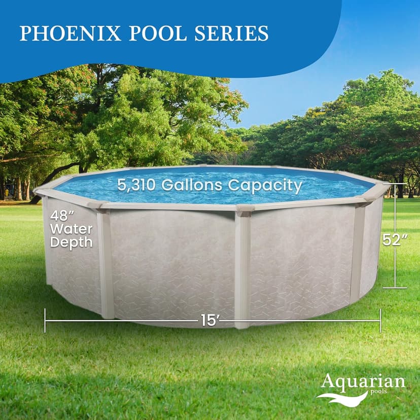 Aquarian Steel-Frame Outdoor Above-Ground Swimming Pool, Round, 15' x 52", Phoenix