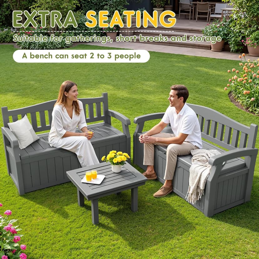 Greesum 80 Gallon Storage Bench Outdoor Deck Box with Armrest, Patio Furniture,Lockable, Waterproof and UV Resistant, Suitable for Garden, Pool, Grey