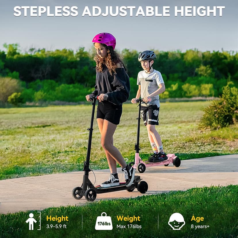 4-Wheel Electric Scooter for Kids w/250W Brushless Motor, Up to 10 MPH & 8.5 Miles, Rainbow Lights, LED Display, 5 Speed & Adjustable Balance, Foldable Kids Electric Scooter, UL 2272 Certified