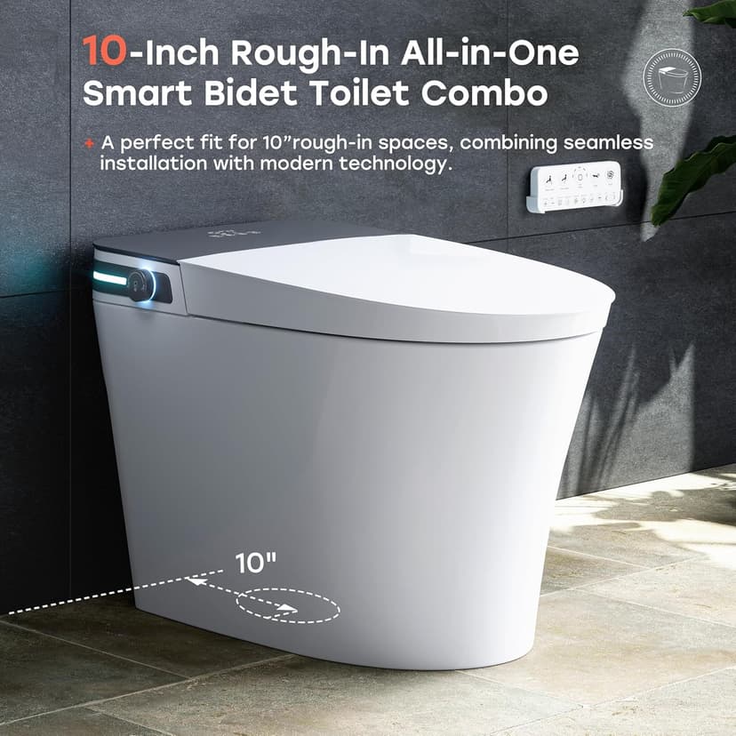 HOROW Bidet Toilet 10" Rough-in, Smart Toilet with Bidet Built-in, Instant Warm Water, Elongated Heated Seat, Dryer, Blackout Flushing and Deodorization