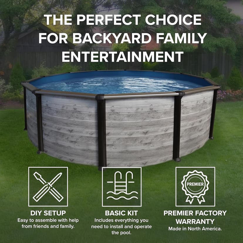 Puri Tech 21' x 52" Round Hollywood Above Ground Pool Package - Featuring: Full-Print Overlap Liner, Skimmer, Filtration System and A-Frame Ladder