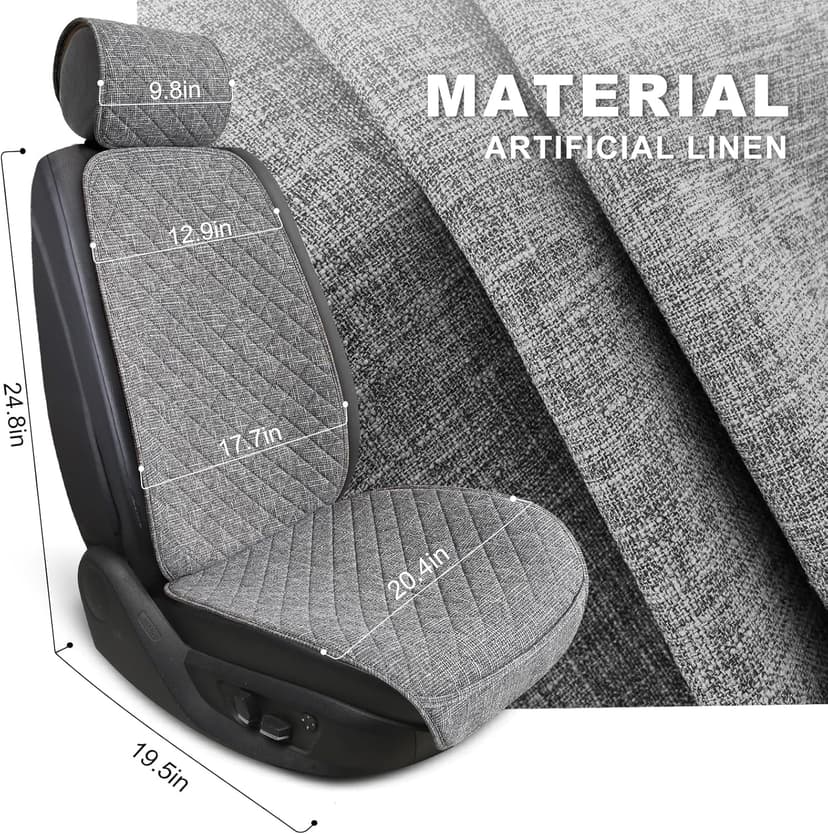 Linen Car Seat Covers Front Seat Covers Breathable Cloth Fabric Car Seat Protector - Universal Fit for Cars, Vans, SUVs, Trucks - 2 Units - Gray