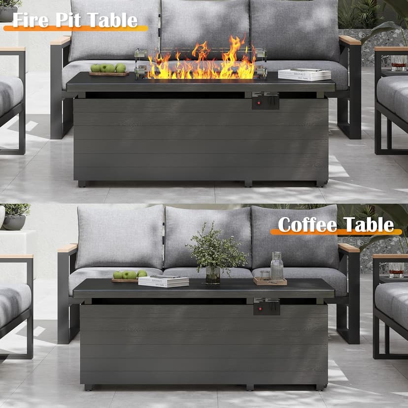 Sundale Outdoor 51 Inch Outdoor Fire Pit Table, 50,000 BTU Rectangle Propane Fire Pit with Glass Wind Guard, Rain Cover, Removable Lid, CSA Certified, Gray