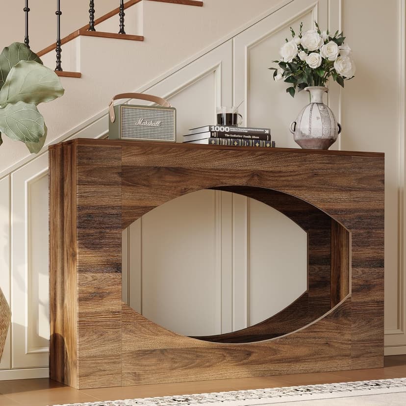 Farmhouse Console Table, 47 Inches Entryway Console Table with LED Light, Sofa Table Behind Couch, Wooden Hallway Accent Table for Entryway, Living Room
