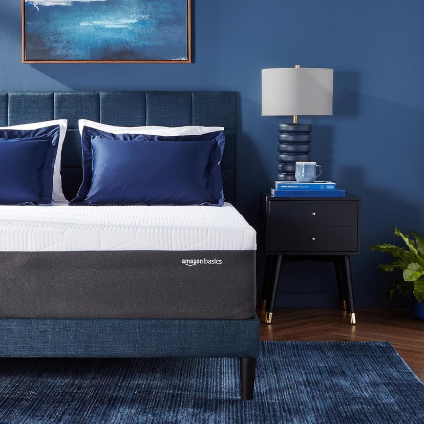 Amazon Basics Gel Memory Foam Mattress, Firm, Cooling, Queen Size Mattress, CertiPUR-US® Certified Foam, 80 x 60 x 12 inches, White/Dark Gray