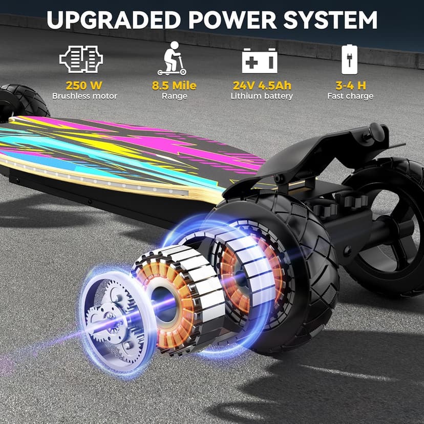 4-Wheel Electric Scooter for Kids w/250W Brushless Motor, Up to 10 MPH & 8.5 Miles, Rainbow Lights, LED Display, 5 Speed & Adjustable Balance, Foldable Kids Electric Scooter, UL 2272 Certified