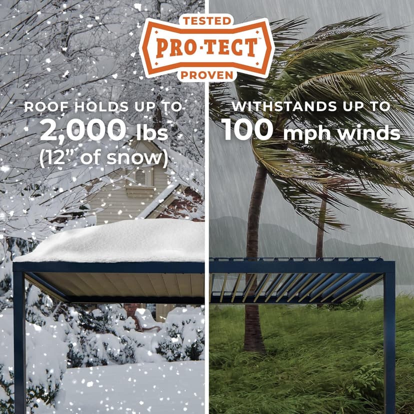 Backyard Discovery Evanston 10'x10' Galvanized Steel Wall-Mounted Louvered Pergola Kit with Adjustable Roof, Shade, Rain Protection, High-Wind Rating, PowerPort, Gutter System for Outdoor Patio, Deck