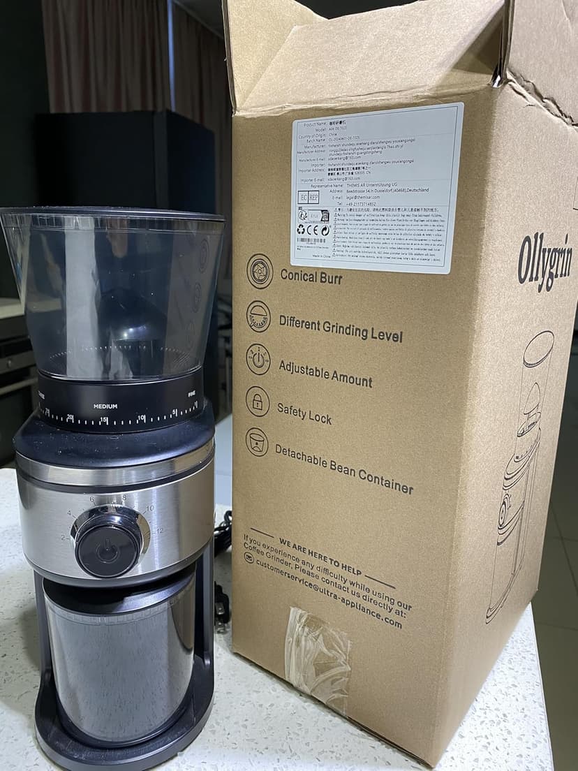 Burr Coffee Grinder, Electric Conical Coffee Bean Grinder With 30 Adjustable Grind Settings For 2-12 Cups, Sliver & Black