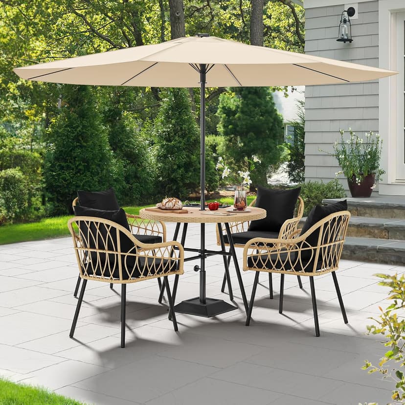 YITAHOME Patio Chairs Set of 4, Outdoor Patio Furniture Dining Chairs, All-Weather Rattan Conversation Chairs with Soft Cushions for Backyard Deck (Light Brown+Black)