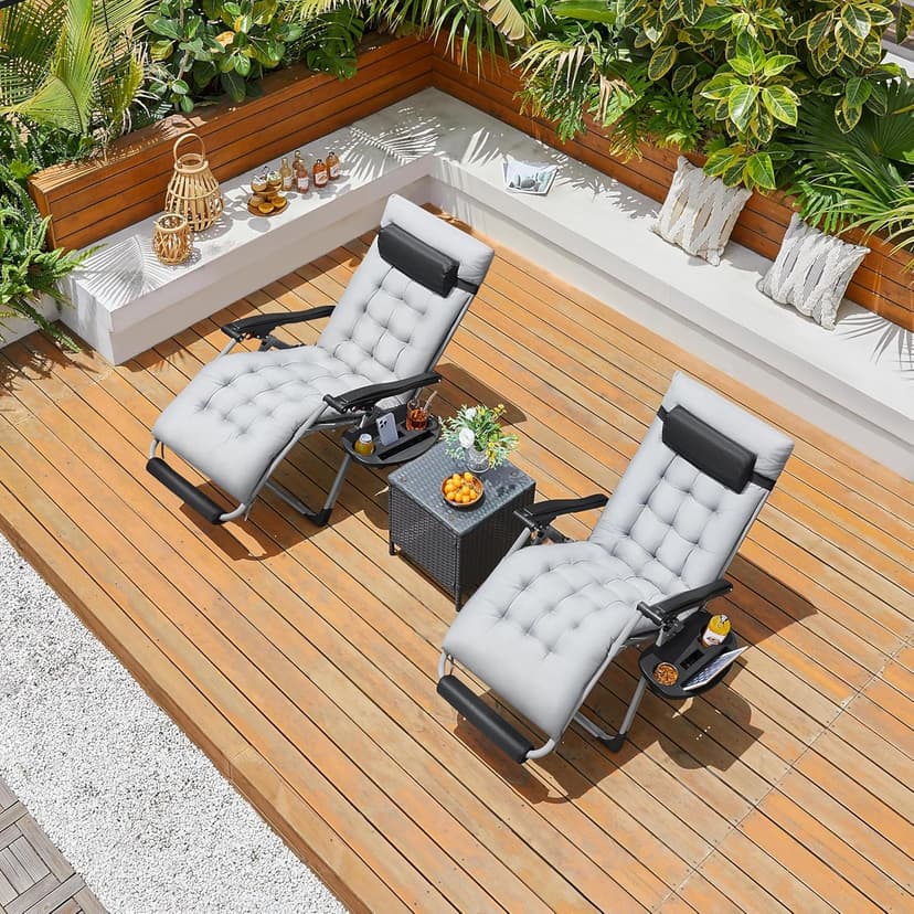 Yaheetech Zero Gravity Chair, Folding Reclining Lounge Recliner with Removable Pad & Headrest & Side Cup Holder Tray for Indoor and Outdoor Gray/1