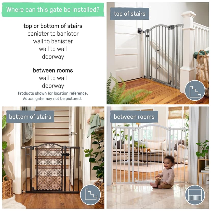 Summer Infant Extra Tall & Wide Safety Pet and Baby Gate, 29.5"-53" Wide, 38" Tall, Pressure or Hardware Mounted, Install on Wall or Banister in Doorway or Stairway, Auto Close Walk-Thru Door - Gray