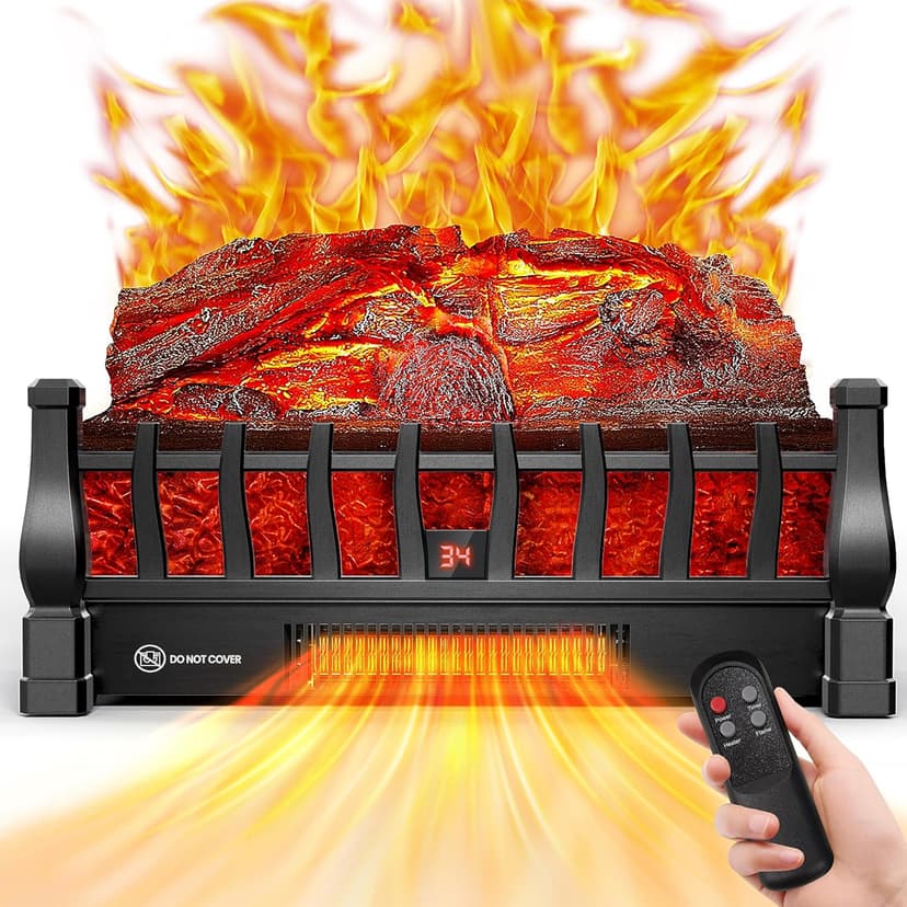 Electric Fireplace Logs Inserts Heater with Infrared Remote, 24 H Timer, 5 Flame Brightness, Thermostat, Overheating Protection for Home & Office