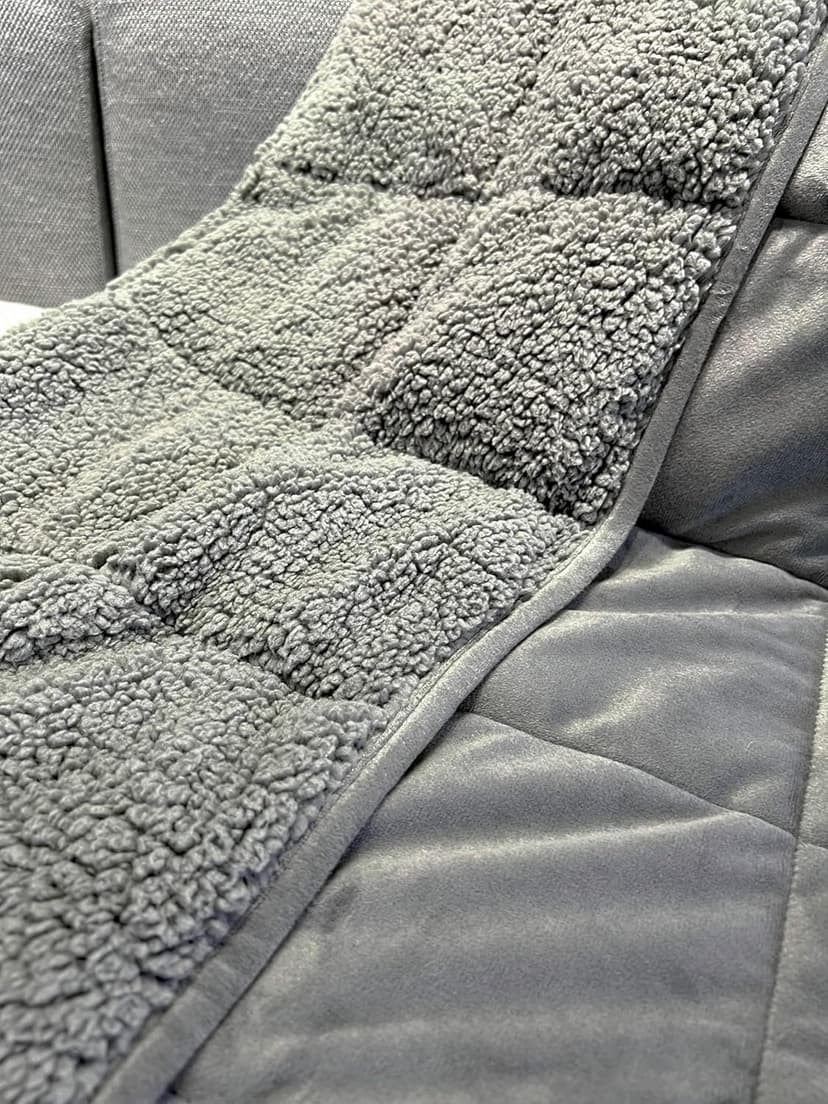 Sherpa Weighted Blanket for All Season,Both Sides Grey 15Lbs, 60 x 80 inches, Reversible Velvet Soft Plush Weighted Blanket for Adult Better Sleep