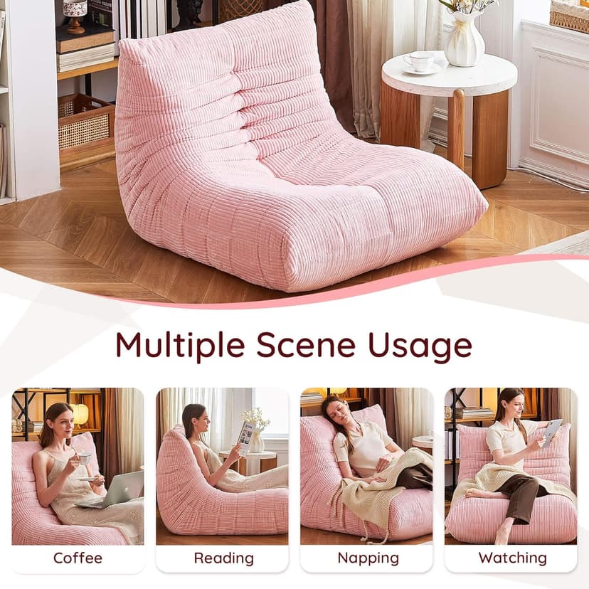 Bean Bag Chair for Adults - Large Bean Bag Chairs, Memory Foam Bean Bag with High-Rebound, Oversized Corduroy Boneless Chair, Lazy Floor Sofa for Reading Gaming Living Room Bedroom, Pink
