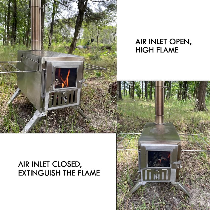 Wood Burning Stove,Portable Camping Stove with Chimney Pipes,Front Window，Side Racks,Mini Wood Stove for Outside Tent,Cookout,Truck Travel and inside Woodcutter's Cottage