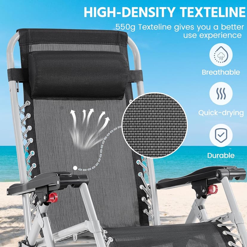 Yaheetech Zero Gravity Chair, Folding Reclining Lounge Recliner with Removable Pad & Headrest & Side Cup Holder Tray for Indoor and Outdoor Gray/1