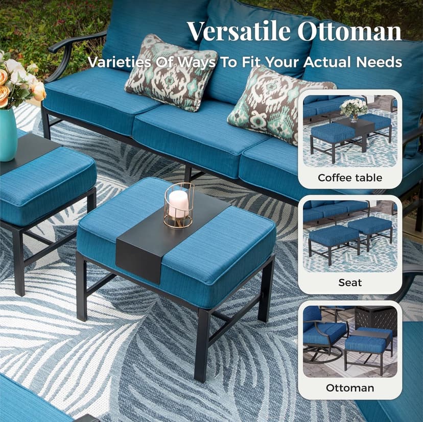 Patio Furniture Set 5 pcs, Outdoor Patio Furniture, 3-Seat Sofa, 2 Rocking Chairs, 2 Ottomans and 5.75" Extra Thick Cushion, Conversation Set for Backyard Deck,Gemstone Blue