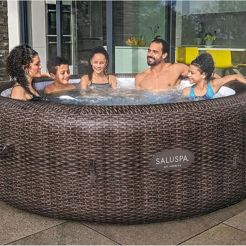 Bestway SaluSpa St Moritz Large Round AirJet 7 Person Inflatable Hot Tub Portable Outdoor Spa with 180 Soothing AirJets and Cover, Brown
