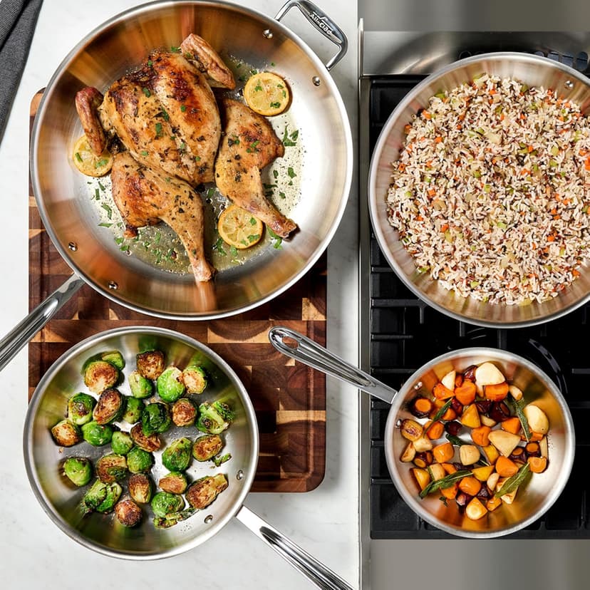All-Clad D3 12" Stainless Steel Frying pan W/Lid, 3-Ply Stainless Steel Pan, Induction, Oven Broiler Safe 600F Skillet, Professional Cookware, Silver