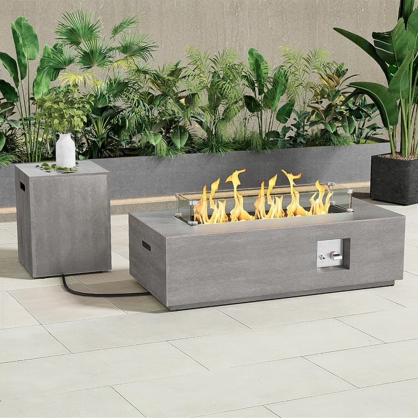 Outdoor Fire Pit Table Propane Gas Fire pits &Outdoor Fireplaces 42″ Rectangular Firepit Table, 50,000 BTU Fire Table for Patio Set, Sand