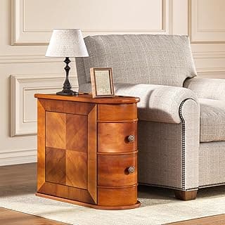LITTLE TREE Wood End Table with 2 Drawers Sofa Side Table, No Assembly Required Vintage Slim Nightstand Bedside Table for Bedroom
