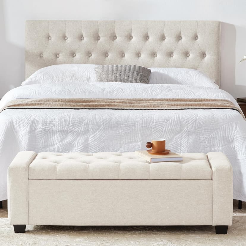 Ottoman with Storage, Storage Ottoman Bench with Safety Hinge, Upholstered Entryway Bench with Seating for Bedroom, Living Room, Holds up to 330 lb, Beige