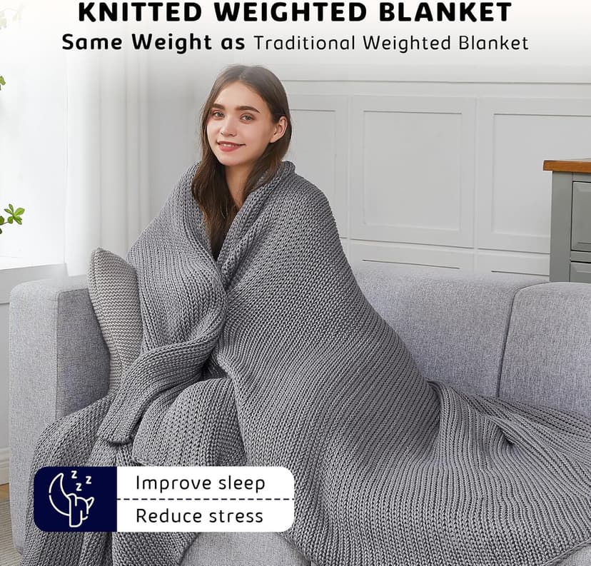 L'AGRATY Knitted Weighted Blanket - 60"x80" 15lbs Cooling Chunky Knit Heavy Blanket for Adults Braided Crochet Throw Thick Cable Yarn Knit Decorative Blanket No Beads Evenly Weighted Machine Washable