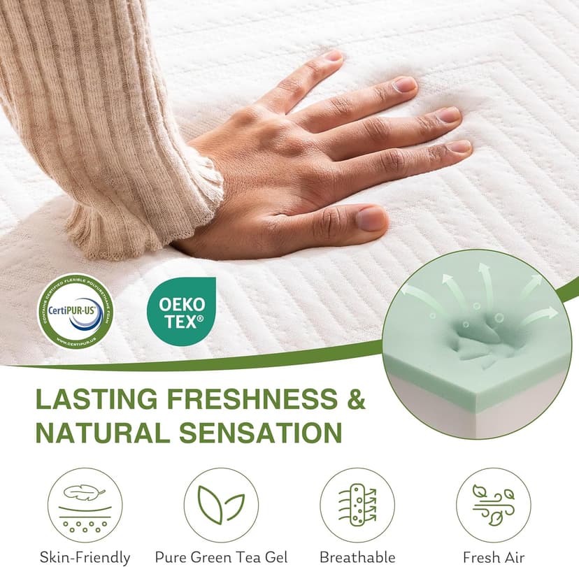 6 Inch Twin Mattress for Kids, Memory Foam Mattress with Cooling Green Tea Gel, Relieve Pressure with Medium Firm Support, CertiPUR-US Certified, 75''L x 38''W, White