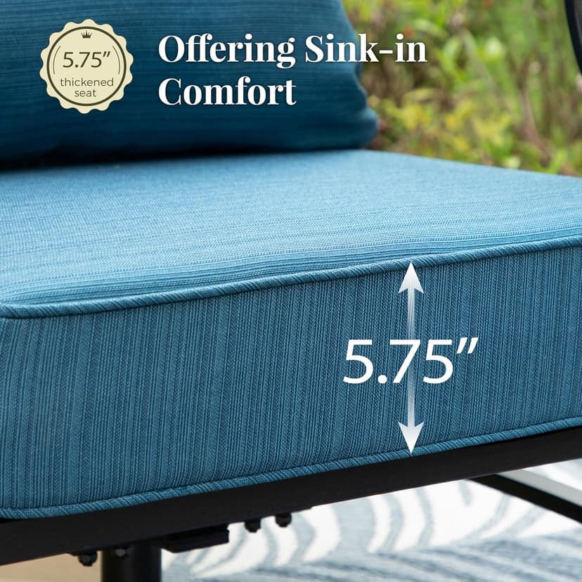 Patio Furniture Set 5 pcs, Outdoor Patio Furniture, 3-Seat Sofa, 2 Rocking Chairs, 2 Ottomans and 5.75" Extra Thick Cushion, Conversation Set for Backyard Deck,Gemstone Blue