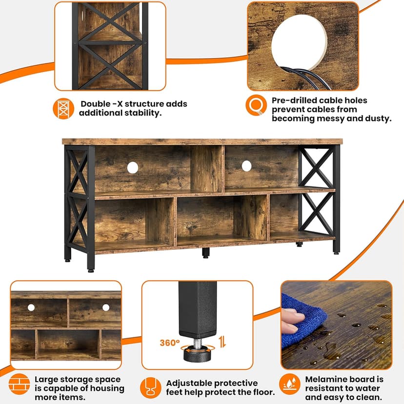 Yaheetech TV Stand for Living Room, Industrial Entertainment Center for 65 Inch TV, Rustic TV Console Stand with Storage Cabinets Wood and Metal, Rustic Brown