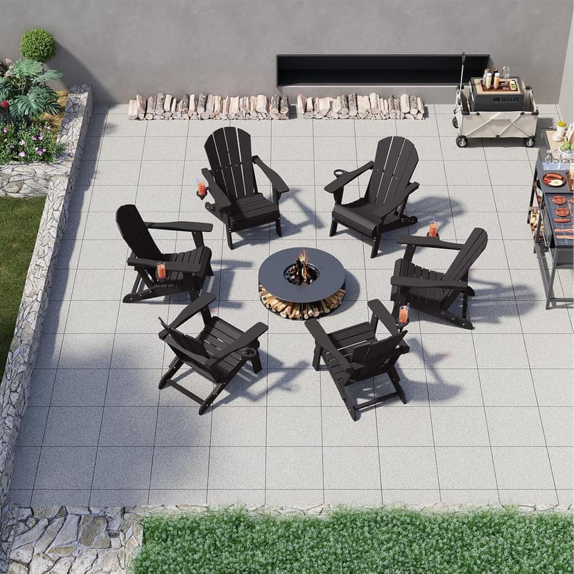 Folding Adirondack Chair Set of 8, HDPE All-Weather Patio Chairs for Outdoor, Patio, Lawn, Garden, Backyard Deck, Fire Pit - Black