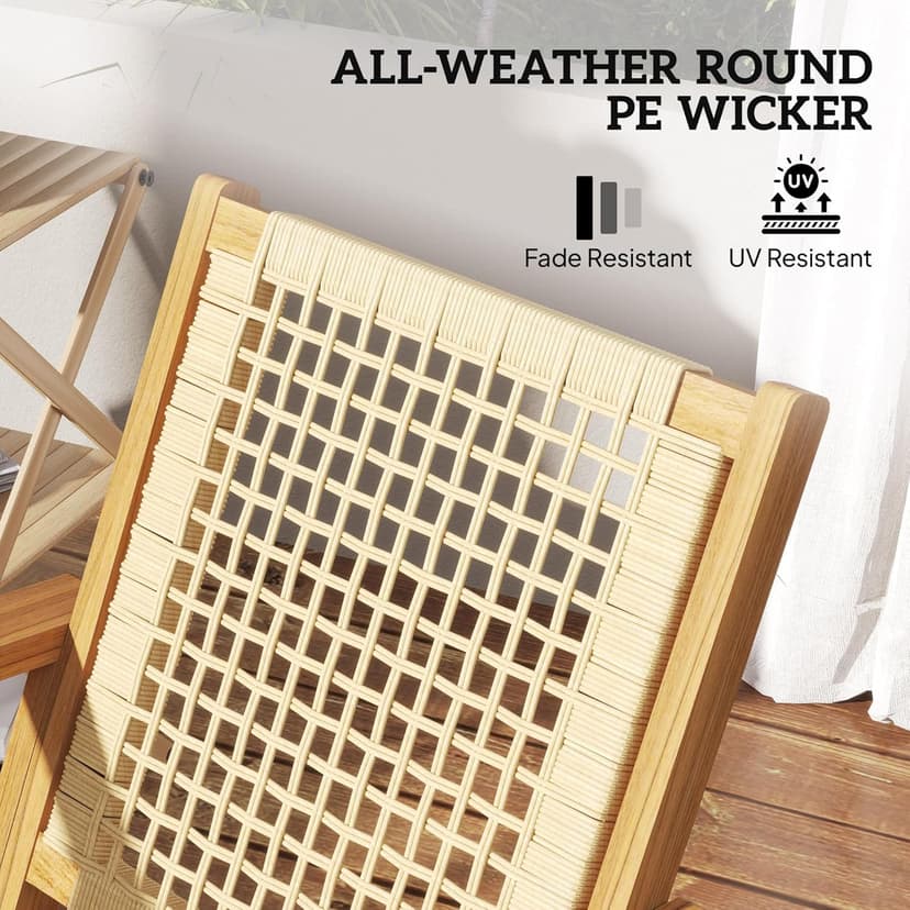 Outsunny Outdoor Rocking Chair Set of 2, Acacia Wood Outdoor Rockers with Armrests, Rattan Wicker Back and Seat, Patio Wooden Rocking Chair Set for Garden, Balcony, Porch, Khaki
