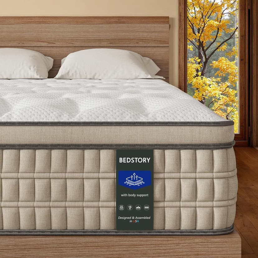 BedStory Firm King Mattress 12 inch - Pain-Relieving Hybrid Mattress for Extra Lumbar & Hip Support - 365-Night Trial No Sagging Bed in a Box - No Odor, Fiberglass-Free, CertiPUR-US Certified