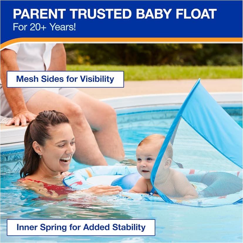 SwimWays Baby Spring Float with Adjustable Canopy and UPF Sun Protection, Blue Lobster