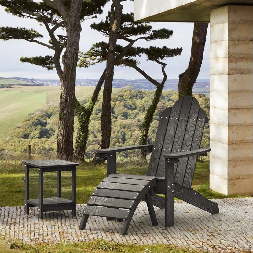LUE BONA HDPS Adirondack Chairs Set of 4, Fire Pit Outdoor Chair Weather Resistant with Cup Holder, Modern Plastic Chair Plastic for Patio, Deck, Proch, Hotel, Resort, 350LBS, Black